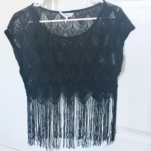 Kirra | Black Scallop Fringe Crop Top Size XS/S
